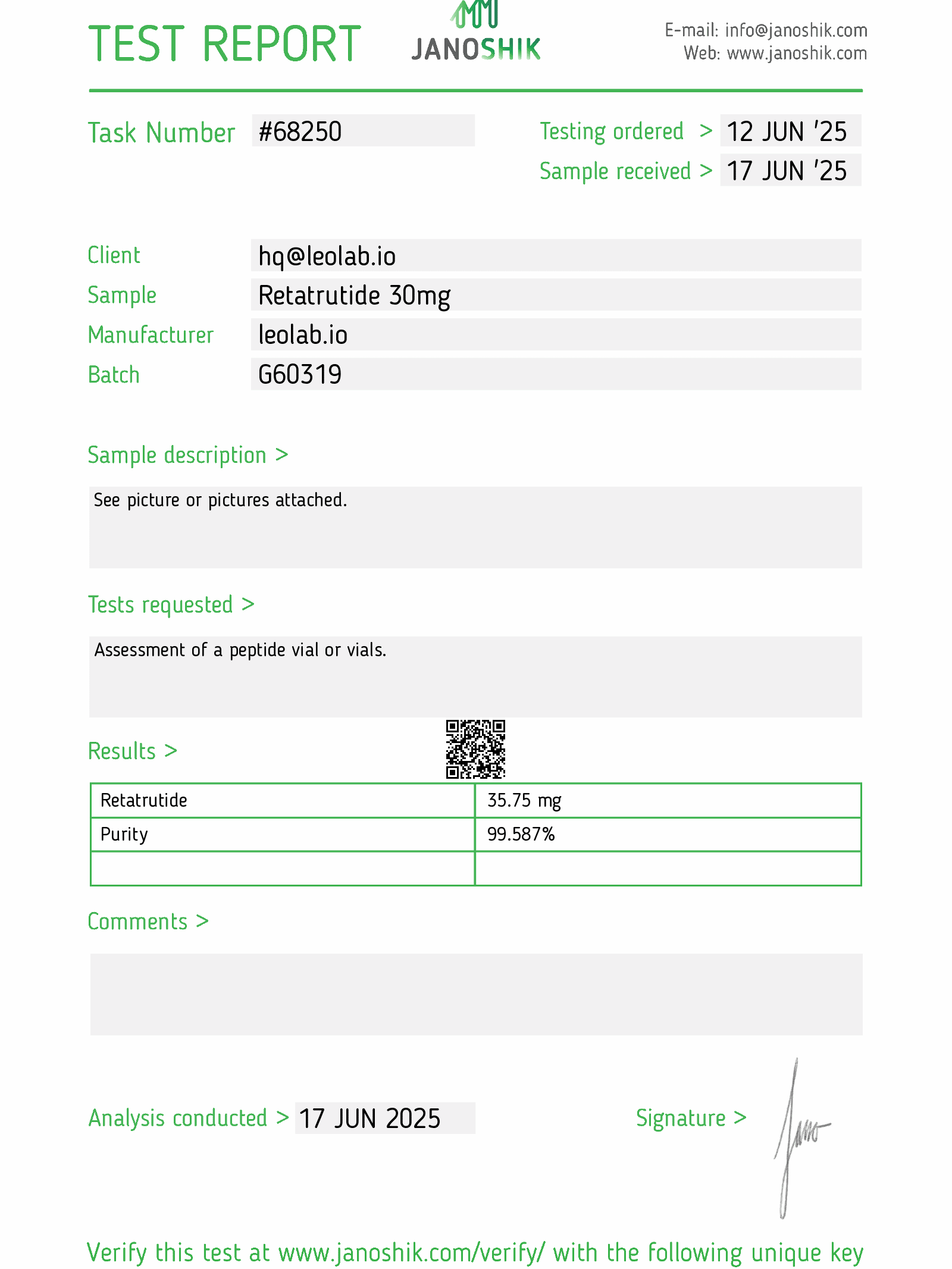 Retatrutide 30mg 3-rd party test report Leolab