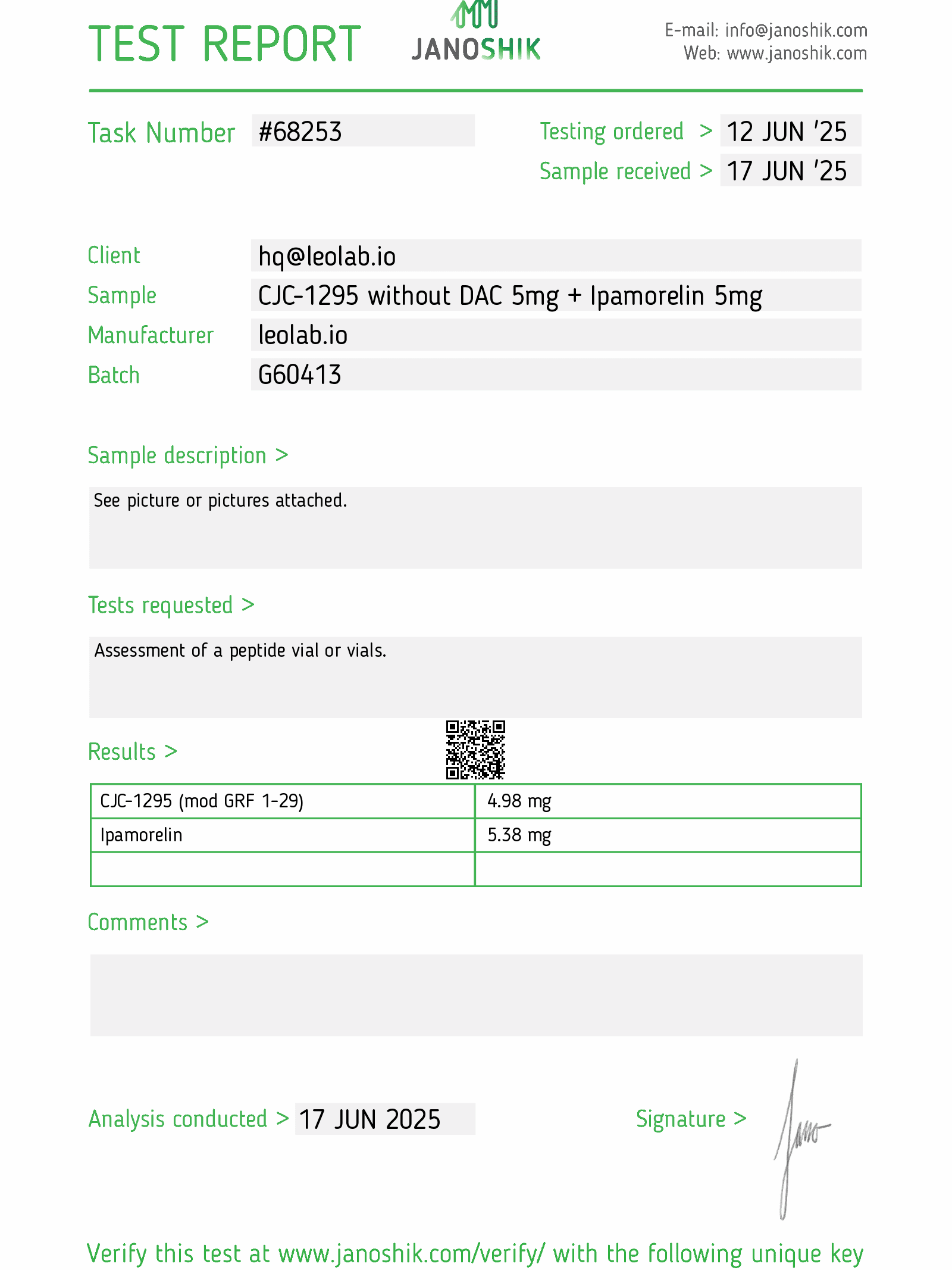 CJC-1295 + Ipamorelin (5+5mg) 3-rd party test report