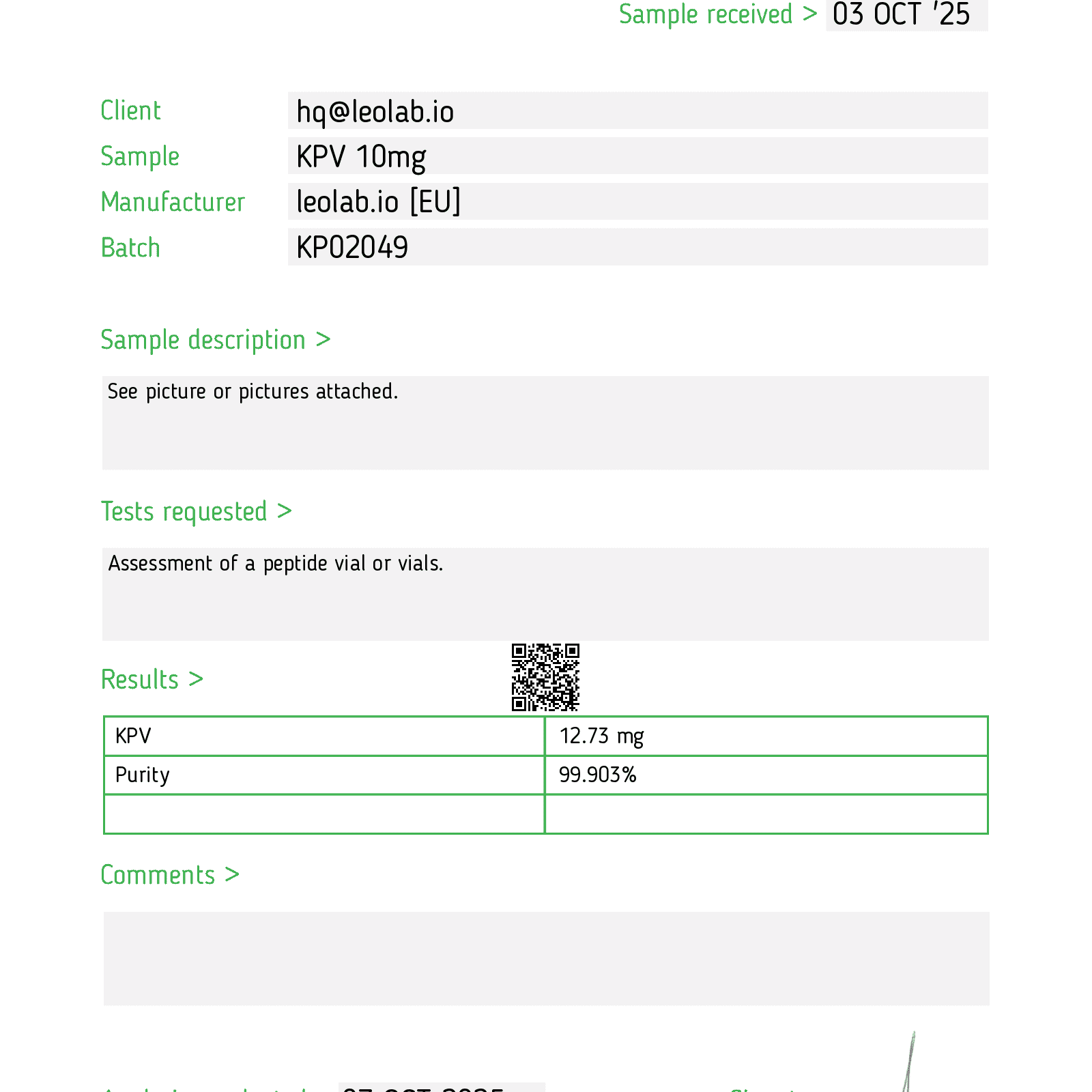 KPV 3rd party test results