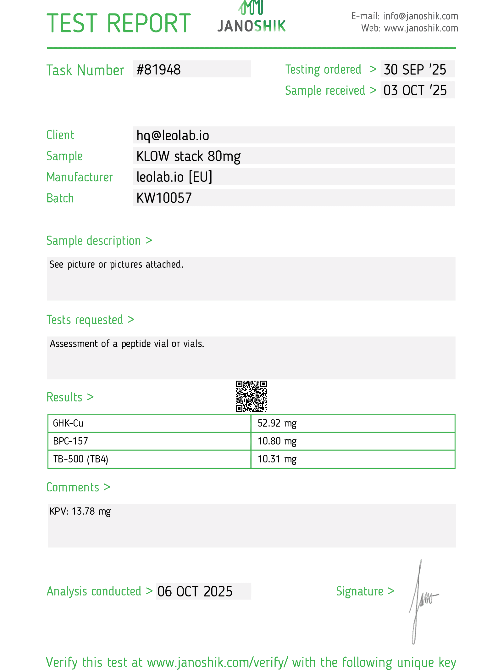 KLOW Stack 3rd party test results